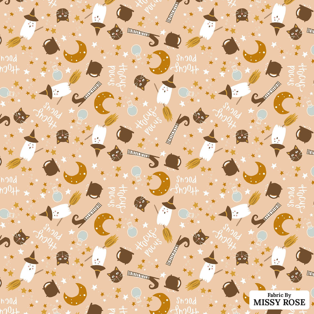 Indy Bloom Fabric Hocus Pocus Hocus in Peach 07 flat view of the printed design | Fabric by Missy Rose