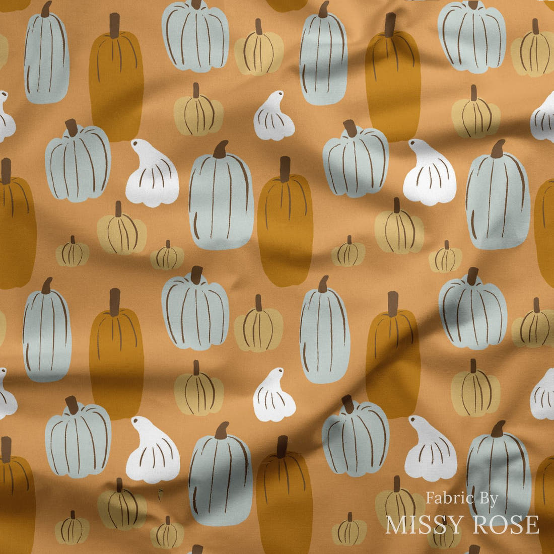 Indy Bloom Fabric Hocus Pocus Patch in Pumpkin 10 draped fabric mockup - custom printed fabric by the metre | Fabric by Missy Rose