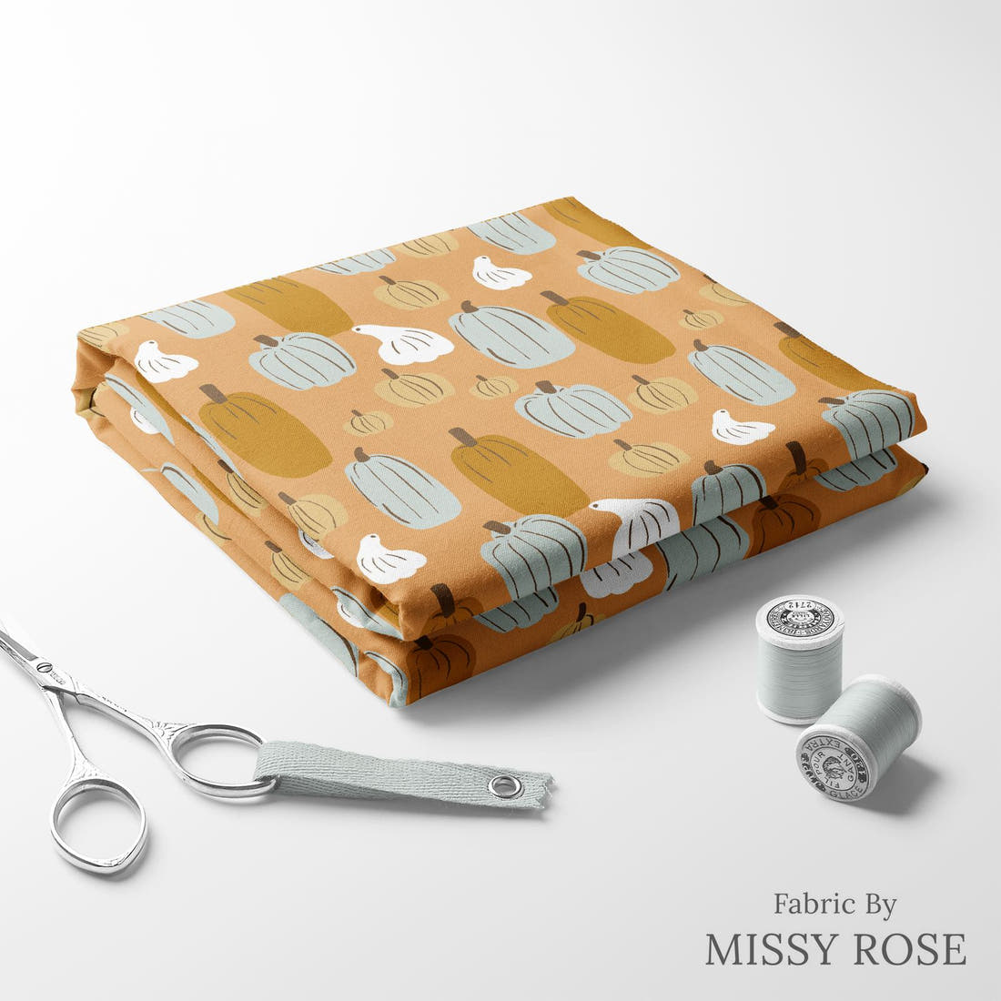 Indy Bloom Fabric Hocus Pocus Patch in Pumpkin 10 folded fabric stack with matching thread - pre-order fabric Australia | Fabric by Missy Rose