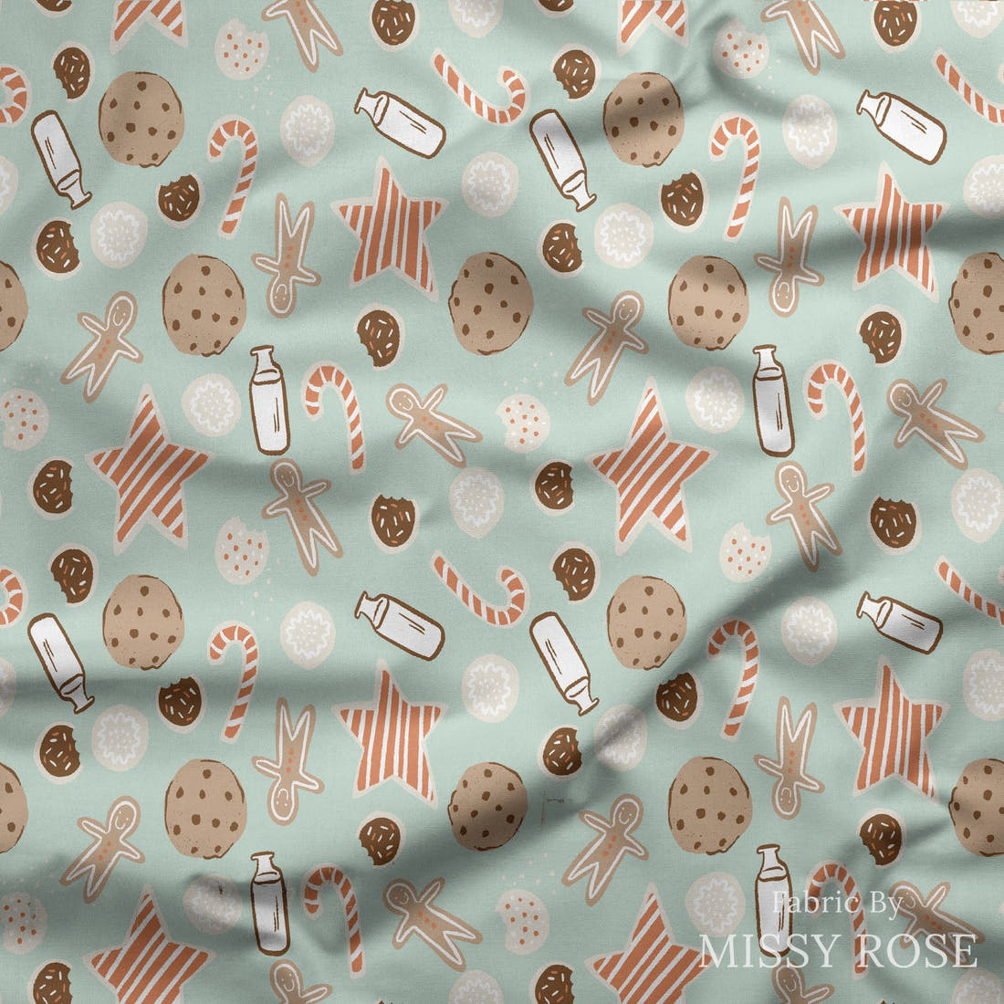 Indy Bloom Fabric Holly Jolly Cookie in Sugar 10 draped fabric mockup - custom printed fabric by the metre | Fabric by Missy Rose