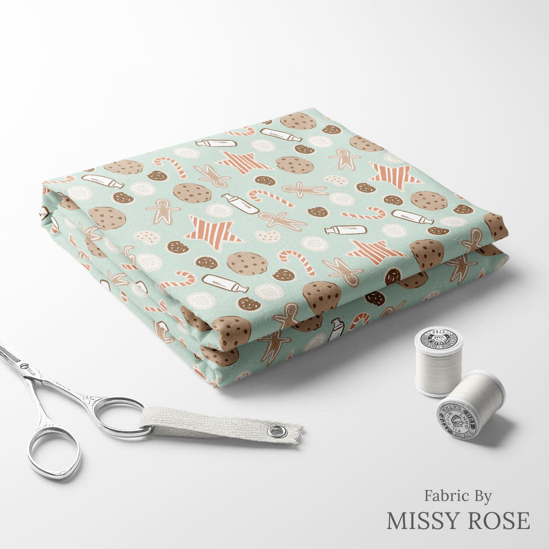 Indy Bloom Fabric Holly Jolly Cookie in Sugar 10 folded fabric stack with matching thread - pre-order fabric Australia | Fabric by Missy Rose