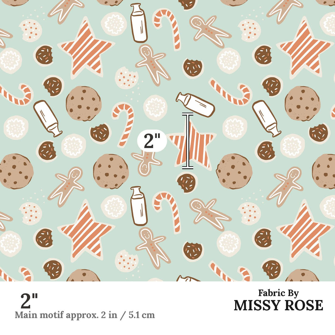 Indy Bloom Fabric Holly Jolly Cookie in Sugar 10 2 inch print scale guide | Fabric by Missy Rose