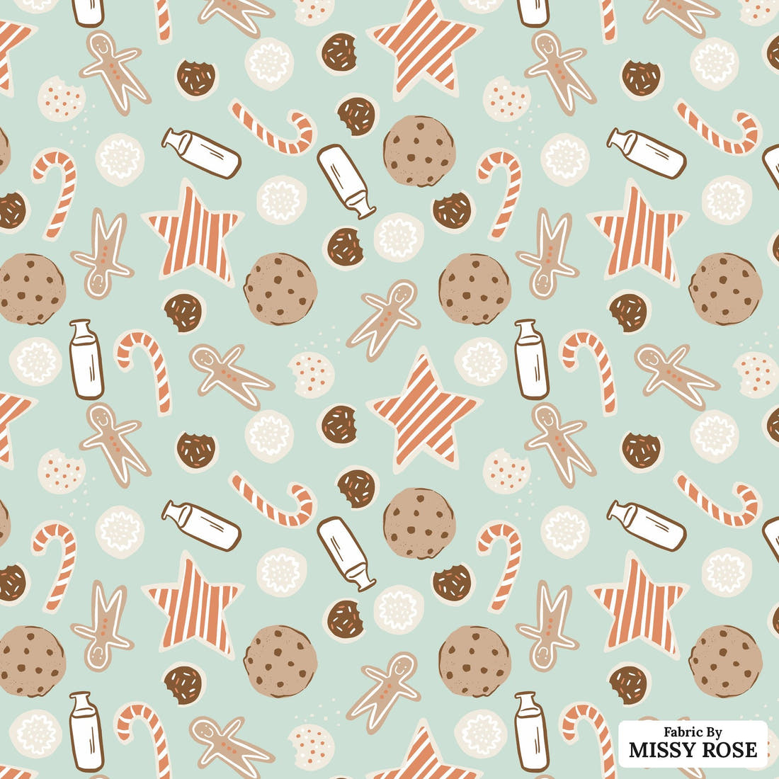 Indy Bloom Fabric Holly Jolly Cookie in Sugar 10 flat view of the printed design | Fabric by Missy Rose