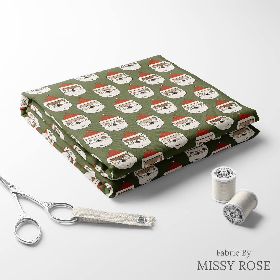 Indy Bloom Fabric Holly Jolly Evergreen 03 folded fabric stack with matching thread - pre-order fabric Australia | Fabric by Missy Rose