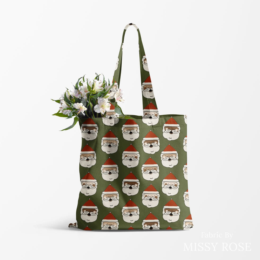 Indy Bloom Fabric Holly Jolly Evergreen 03 made up as a tote bag - custom printed fabric | Fabric by Missy Rose