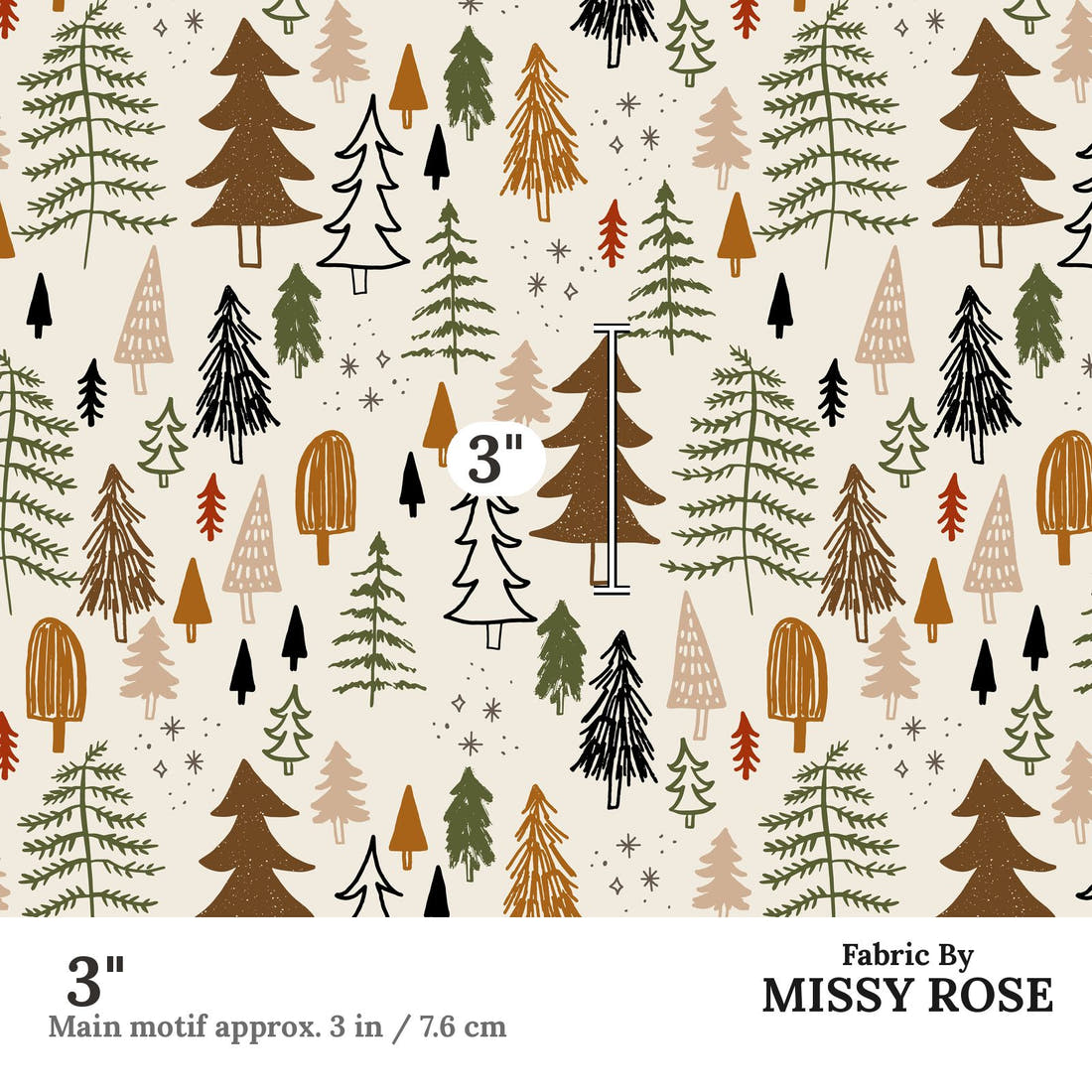 Indy Bloom Fabric Holly Jolly Forest Frost 01 3 inch print scale guide | Fabric by Missy Rose