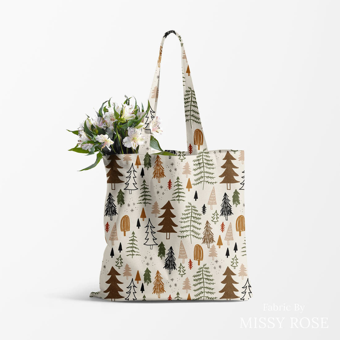 Indy Bloom Fabric Holly Jolly Forest Frost 01 made up as a tote bag - custom printed fabric | Fabric by Missy Rose