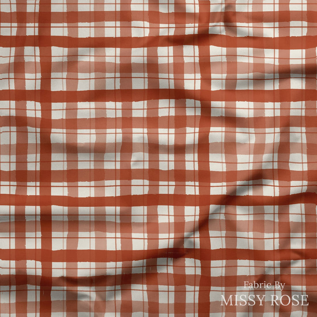 Indy Bloom Fabric Holly Jolly Gingham in Crimson 13 draped fabric mockup - custom printed fabric by the metre | Fabric by Missy Rose