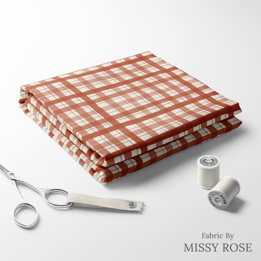 Indy Bloom Fabric Holly Jolly Gingham in Crimson 13 folded fabric stack with matching thread - pre-order fabric Australia | Fabric by Missy Rose
