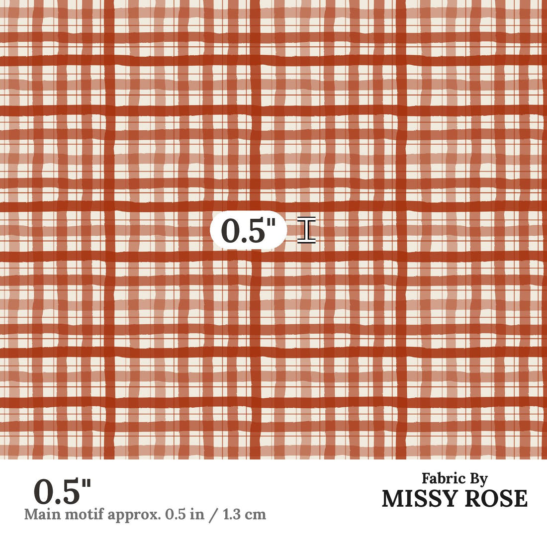 Indy Bloom Fabric Holly Jolly Gingham in Crimson 13 0.5 inch print scale guide | Fabric by Missy Rose
