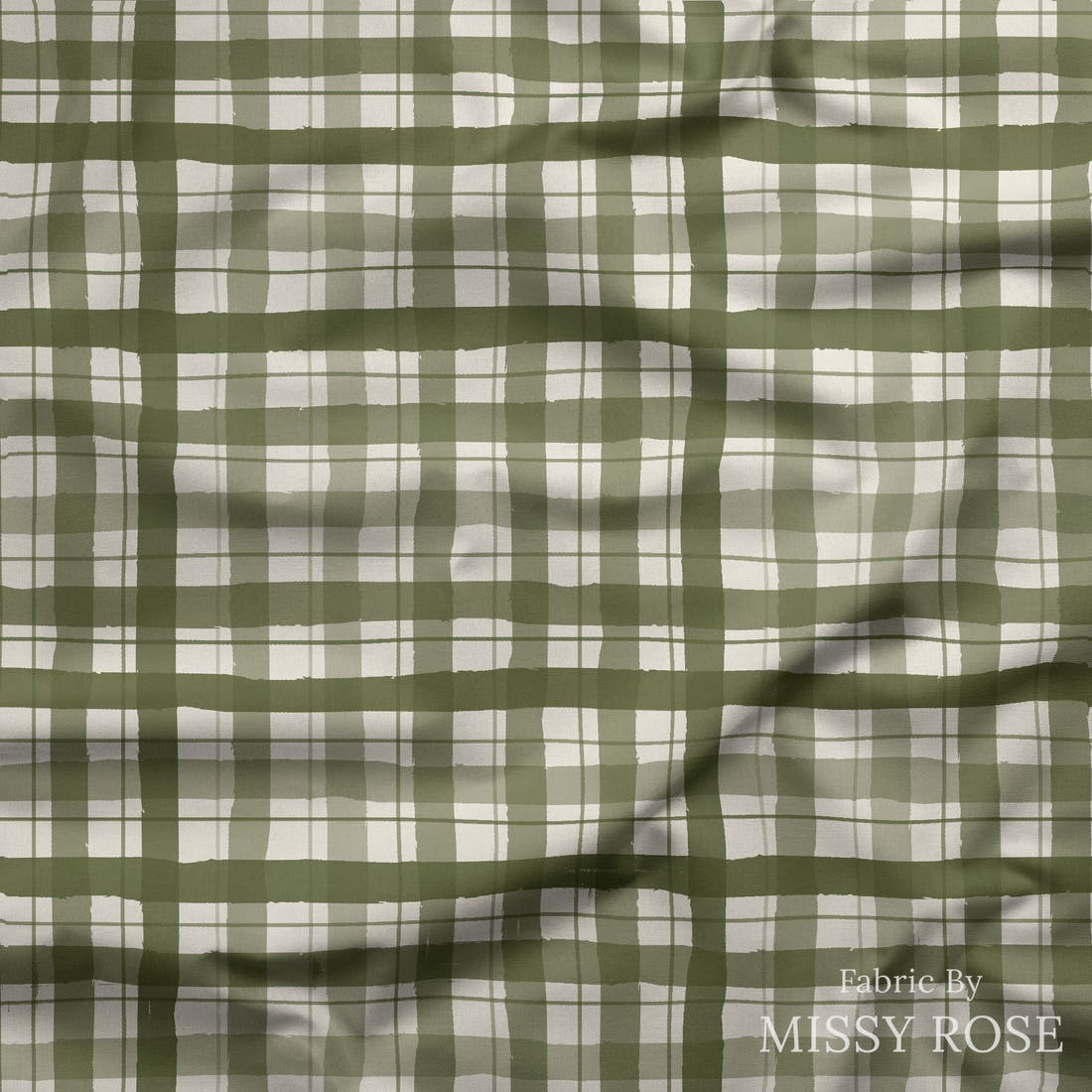 Indy Bloom Fabric Holly Jolly Gingham in Evergreen 14 draped fabric mockup - custom printed fabric by the metre | Fabric by Missy Rose