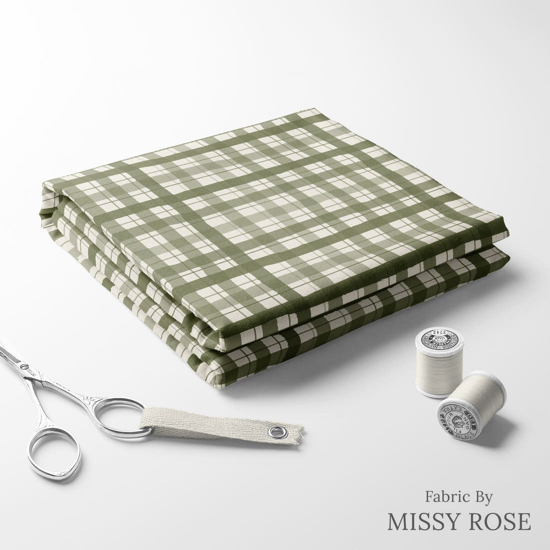 Indy Bloom Fabric Holly Jolly Gingham in Evergreen 14 folded fabric stack with matching thread - pre-order fabric Australia | Fabric by Missy Rose