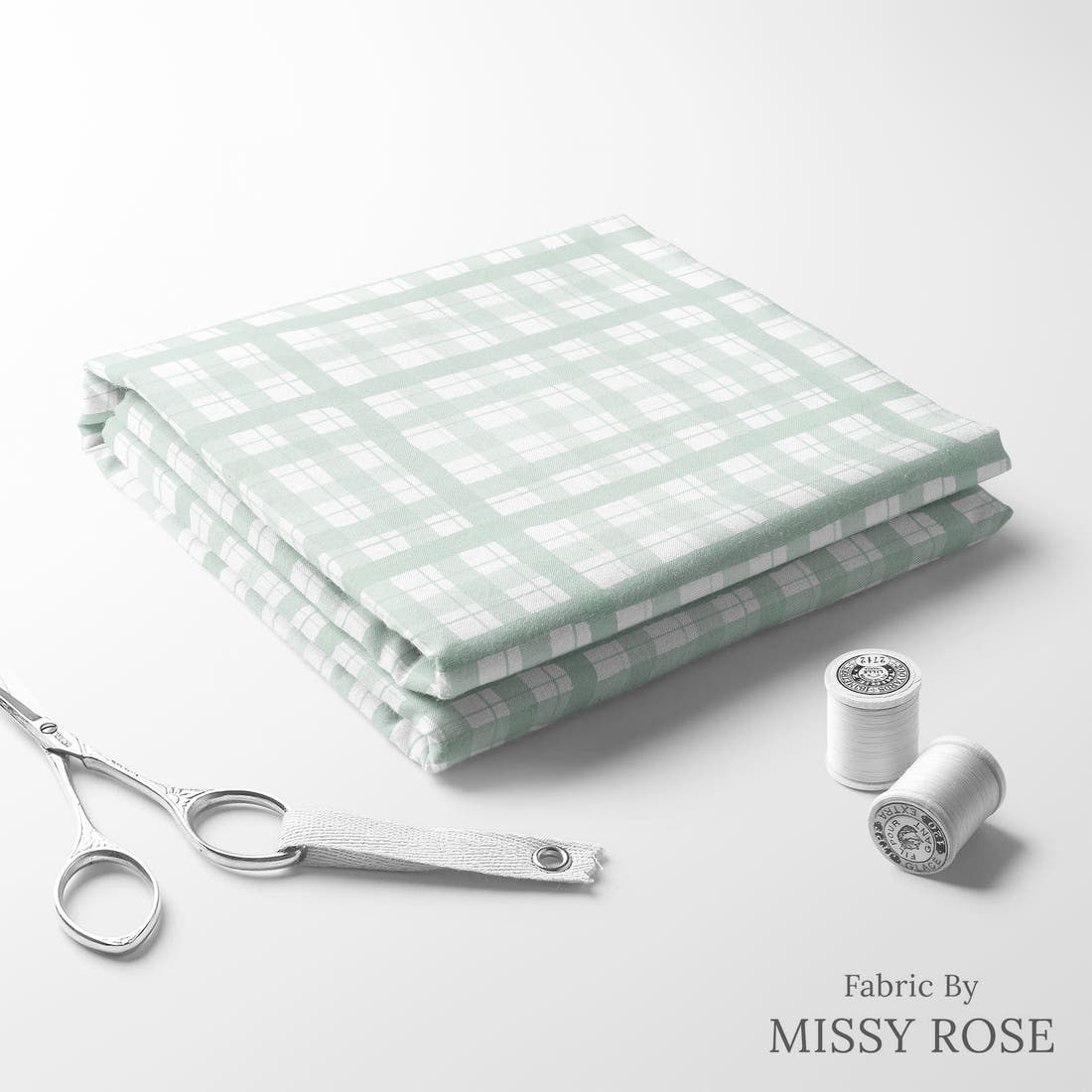 Indy Bloom Fabric Holly Jolly Gingham in Peppermint 16 folded fabric stack with matching thread - pre-order fabric Australia | Fabric by Missy Rose