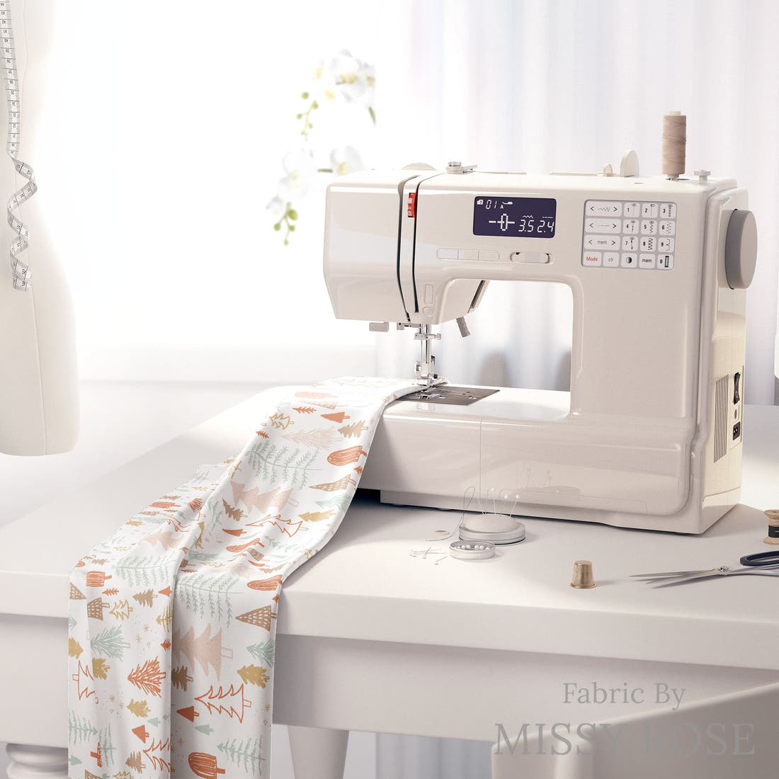 Indy Bloom Fabric Holly Jolly Holly 02 fabric on a sewing machine - sew your own | Fabric by Missy Rose