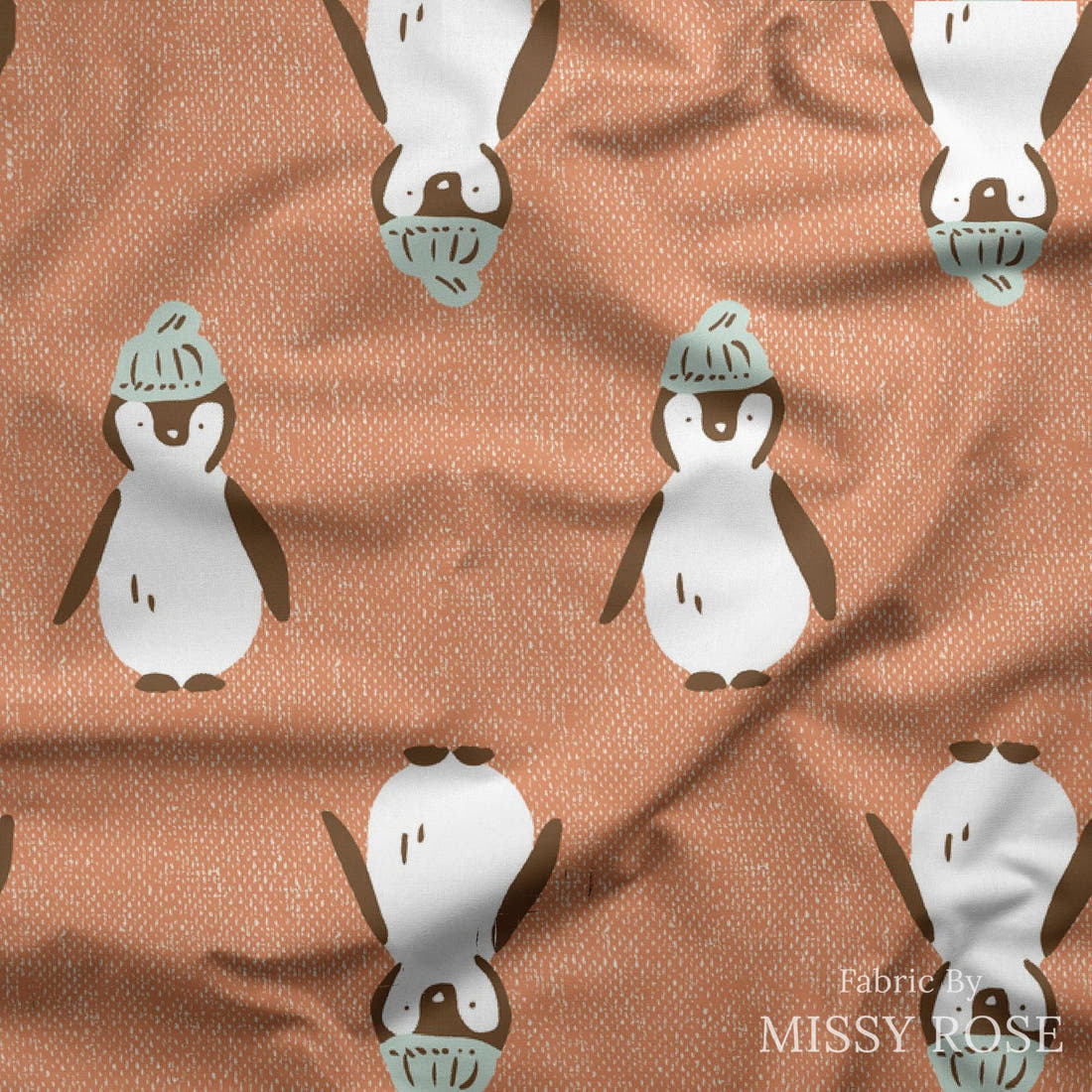 Indy Bloom Fabric Holly Jolly Penguins knit 08 draped fabric mockup - custom printed fabric by the metre | Fabric by Missy Rose