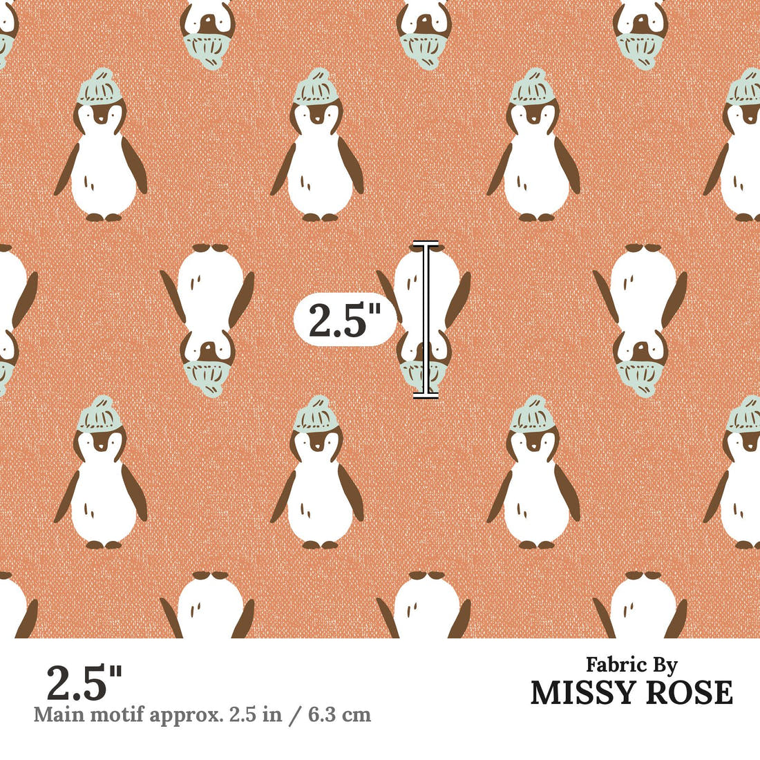 Indy Bloom Fabric Holly Jolly Penguins knit 08 2.5 inch print scale guide | Fabric by Missy Rose