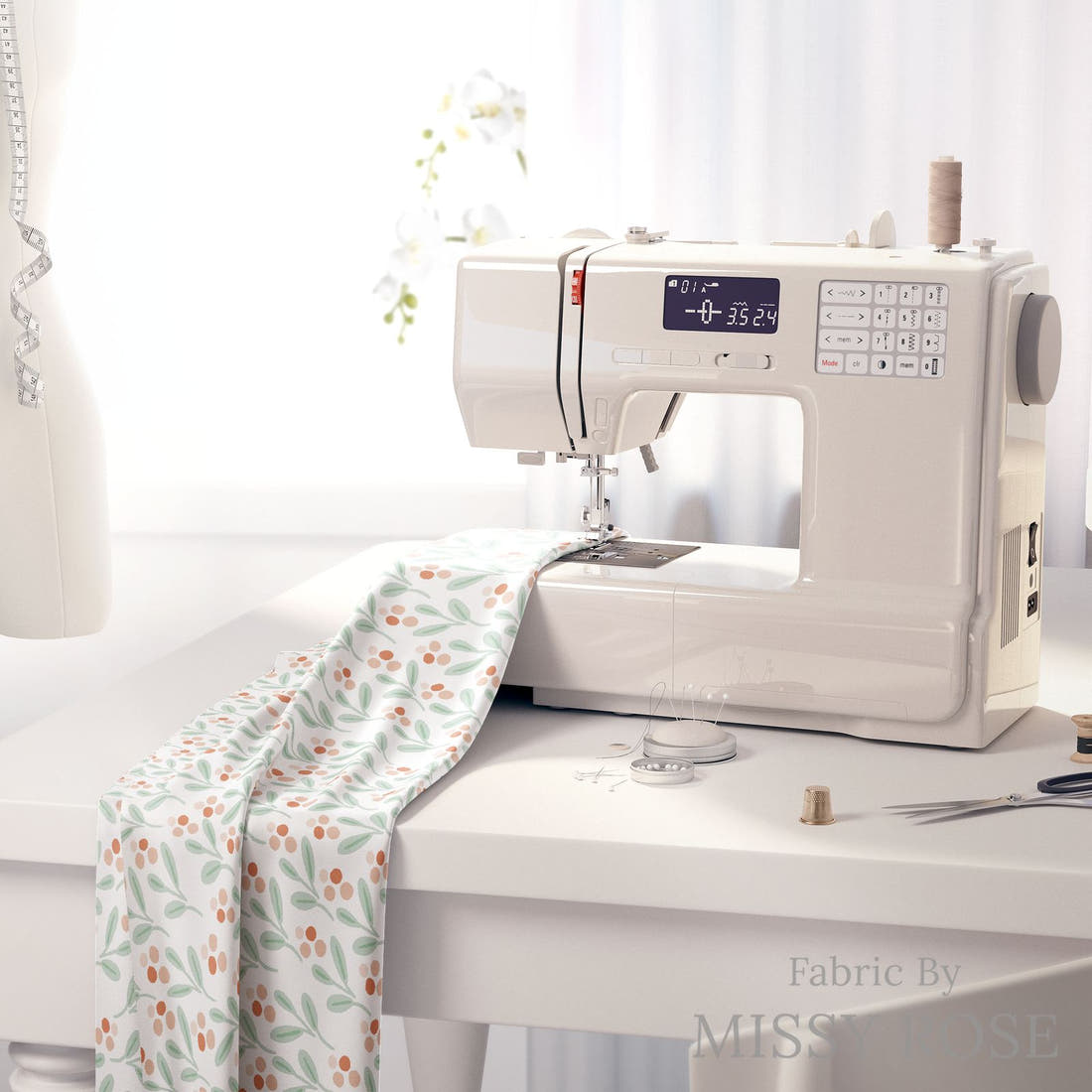 Indy Bloom Fabric Holly Jolly Pink Berry 06 fabric on a sewing machine - sew your own | Fabric by Missy Rose