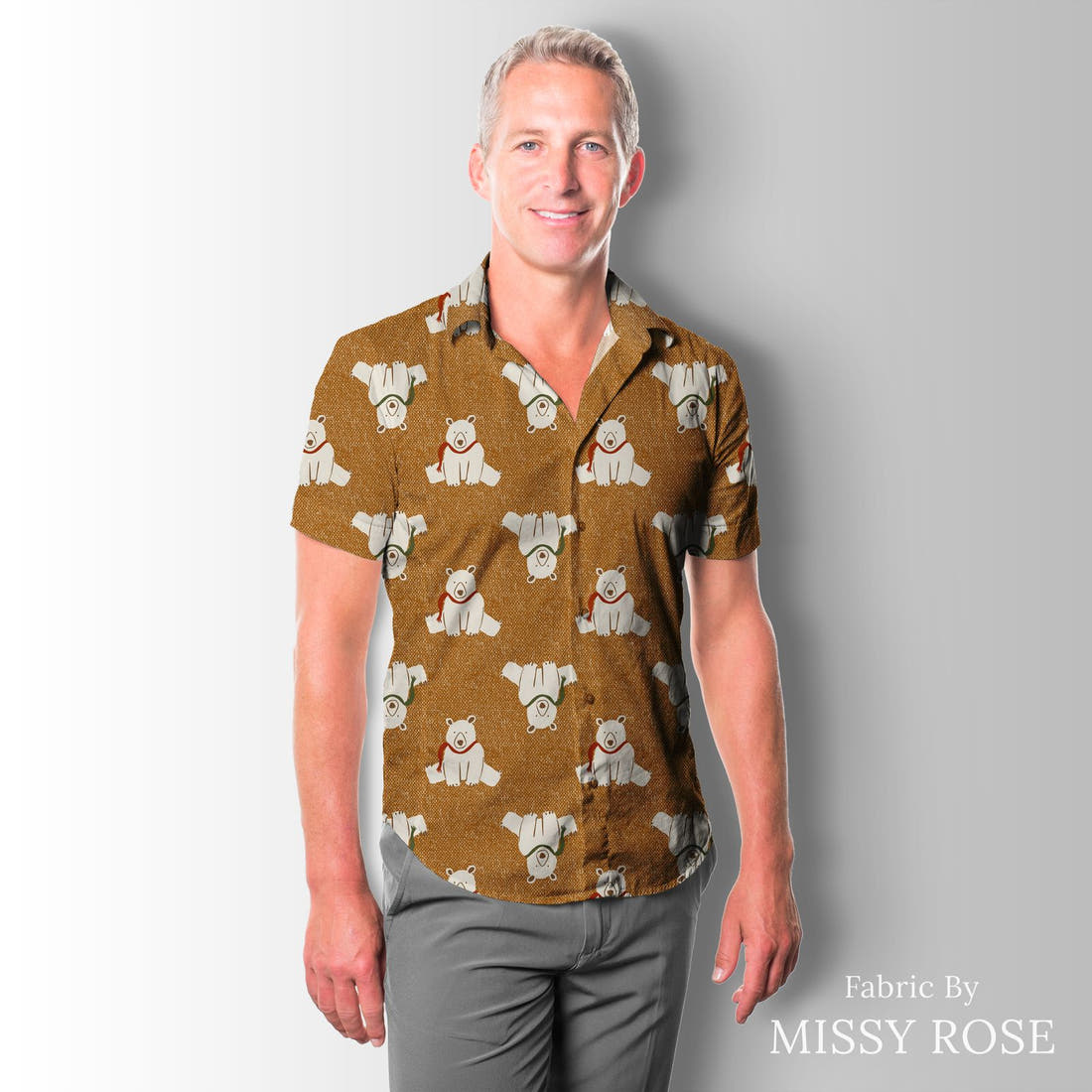 Indy Bloom Fabric Holly Jolly Polar knit 07 sewn into a men's shirt - custom printed fabric | Fabric by Missy Rose