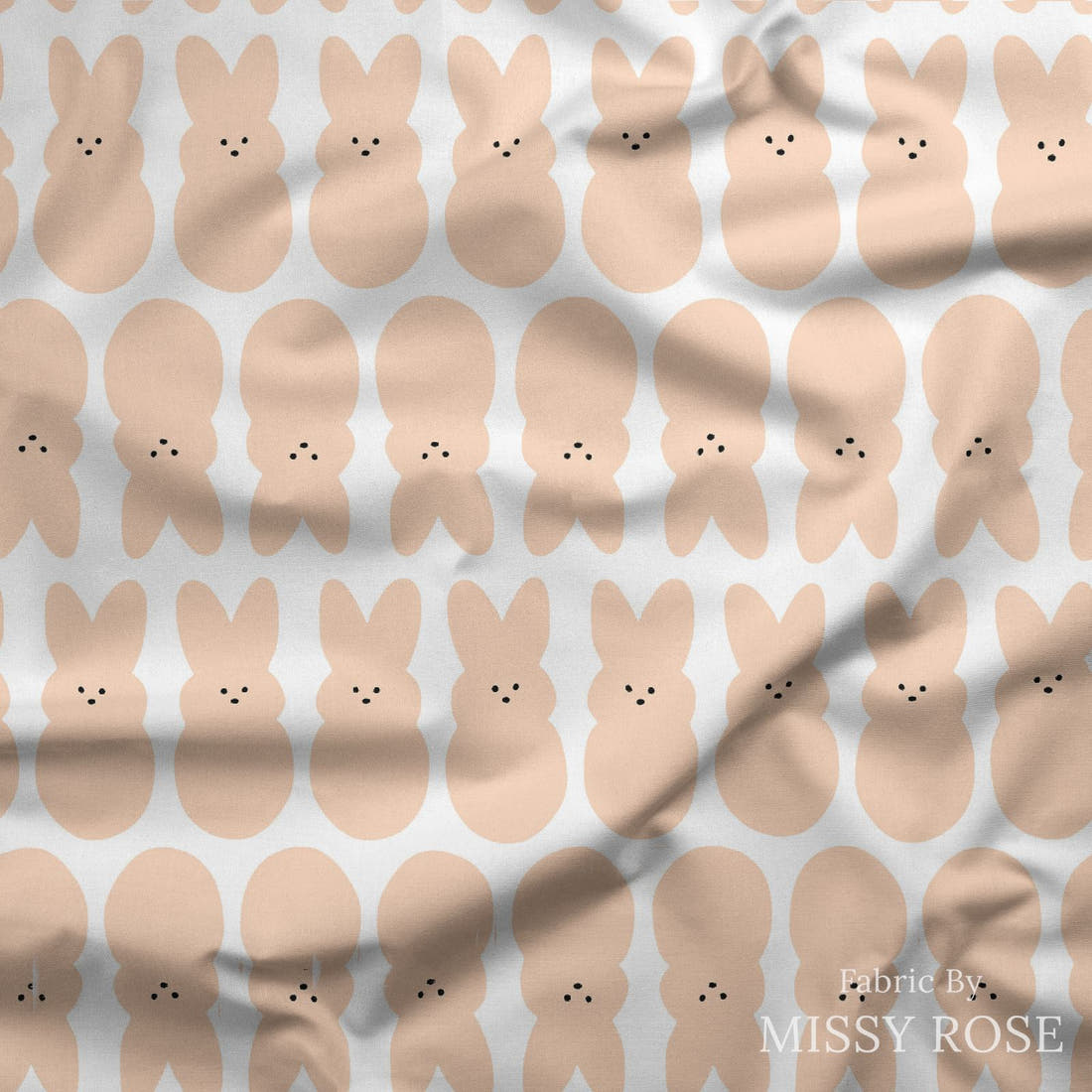 Indy Bloom Fabric Hunny Bunny Bunnies Blush 05 draped fabric mockup - custom printed fabric by the metre | Fabric by Missy Rose