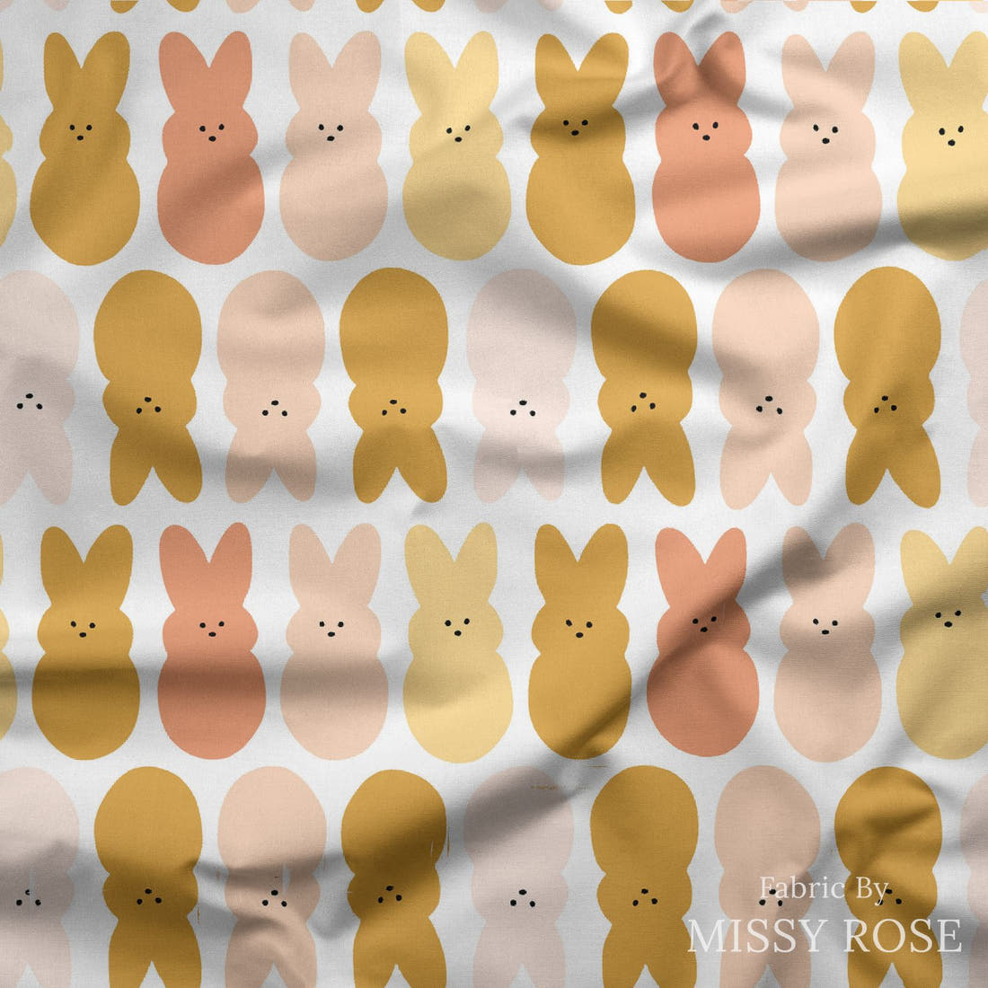 Indy Bloom Fabric Hunny Bunny Bunnies Sunshine 04 draped fabric mockup - custom printed fabric by the metre | Fabric by Missy Rose