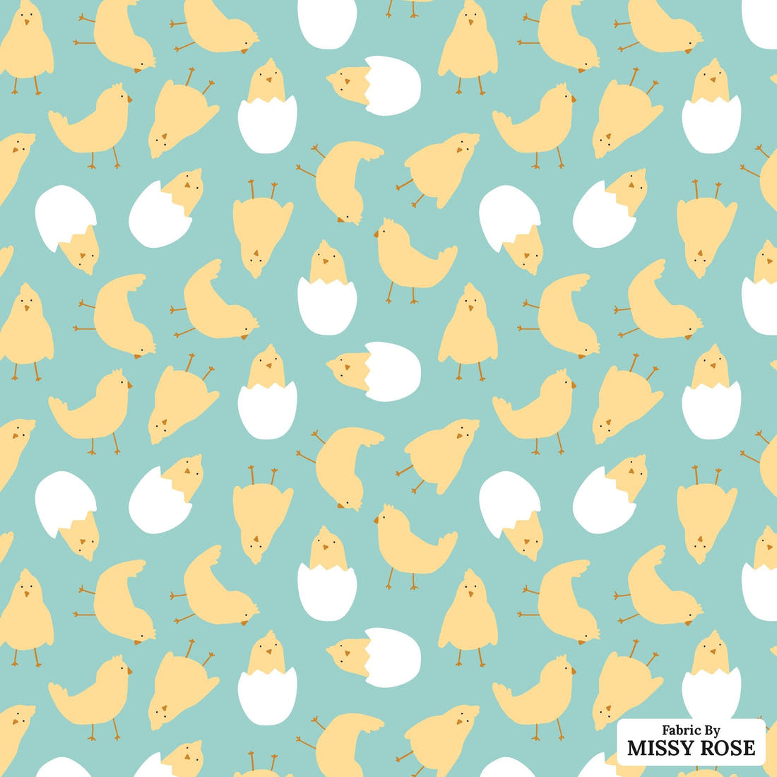 Indy Bloom Fabric Hunny Bunny Chickies Teal 07 flat view of the printed design | Fabric by Missy Rose