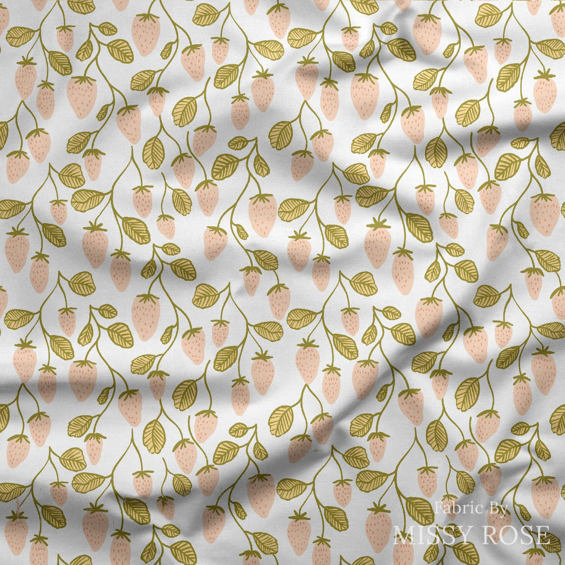 Indy Bloom Fabric Hunny Bunny Strawberries 02 draped fabric mockup - custom printed fabric by the metre | Fabric by Missy Rose