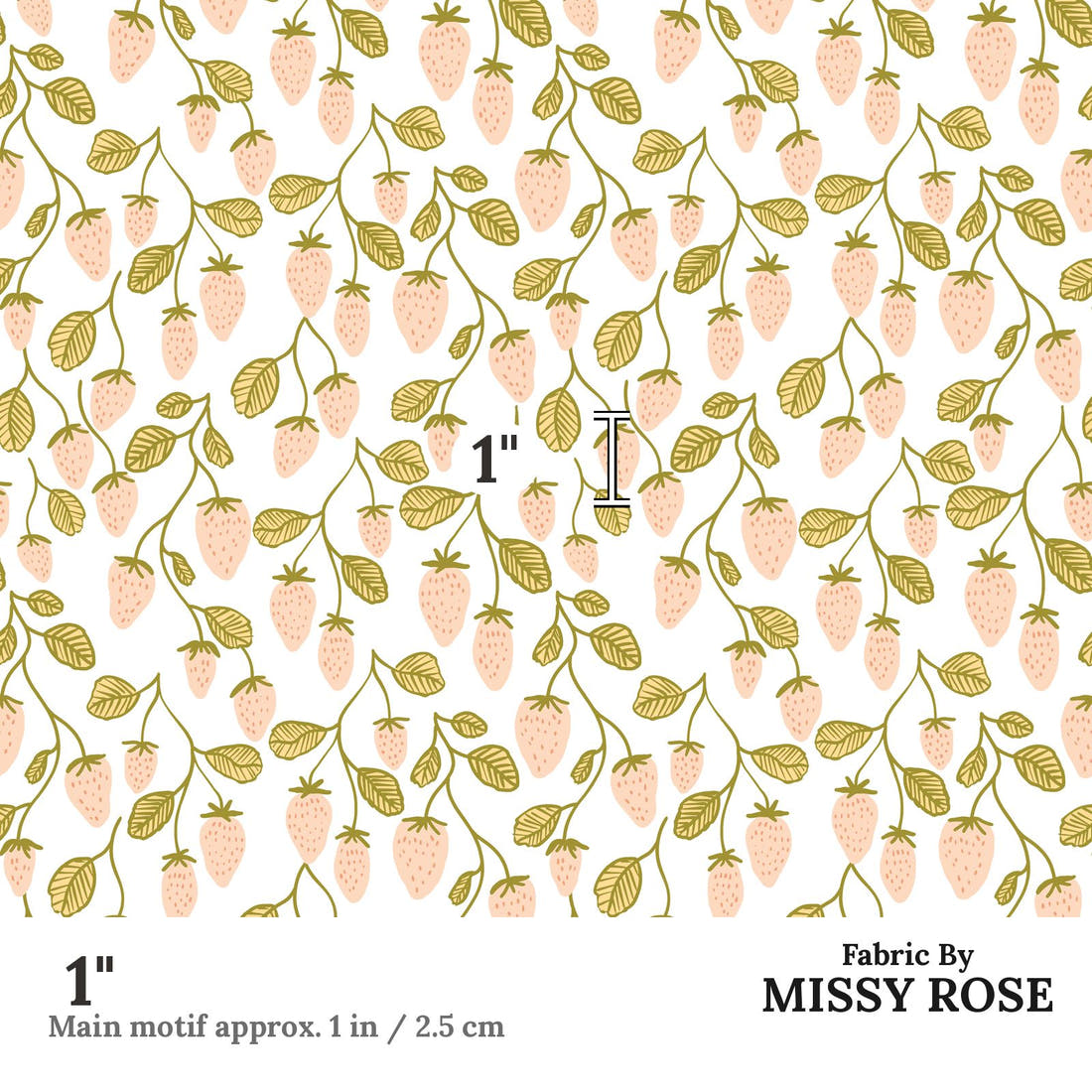 Indy Bloom Fabric Hunny Bunny Strawberries 02 1 inch print scale guide | Fabric by Missy Rose