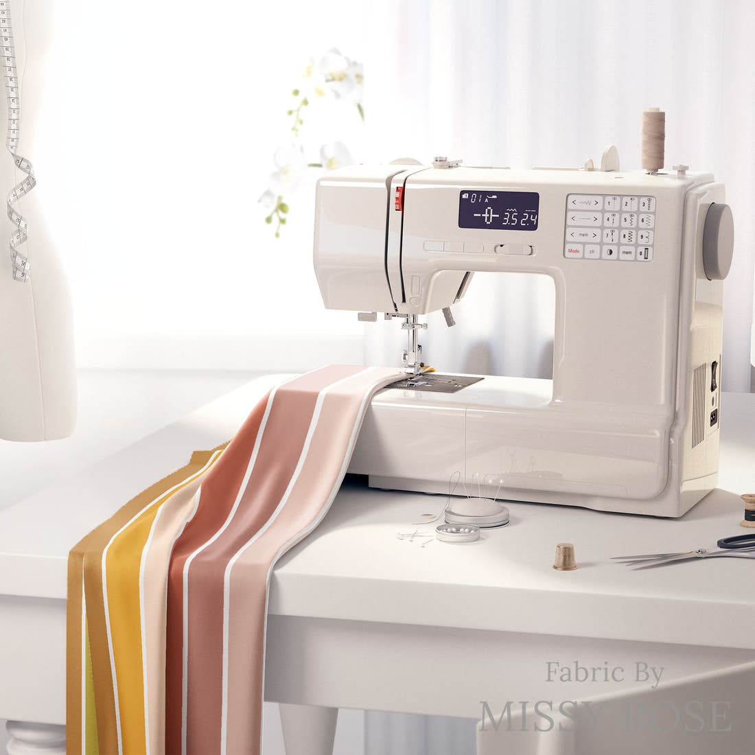 Indy Bloom Fabric Infatuated Valentine Colour Wheel Stripe 14 fabric on a sewing machine - sew your own | Fabric by Missy Rose
