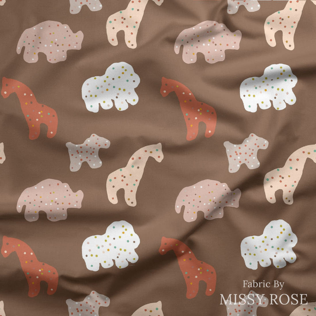 Indy Bloom Fabric Infatuated Valentine Cookie in Chocolate 11 draped fabric mockup - custom printed fabric by the metre | Fabric by Missy Rose