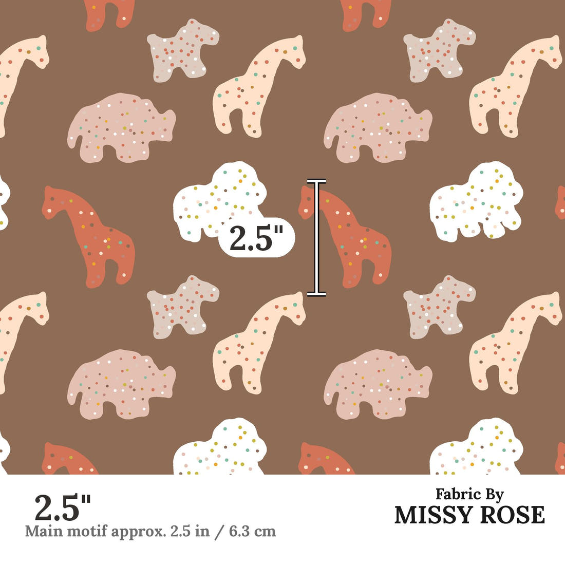 Indy Bloom Fabric Infatuated Valentine Cookie in Chocolate 11 2.5 inch print scale guide | Fabric by Missy Rose