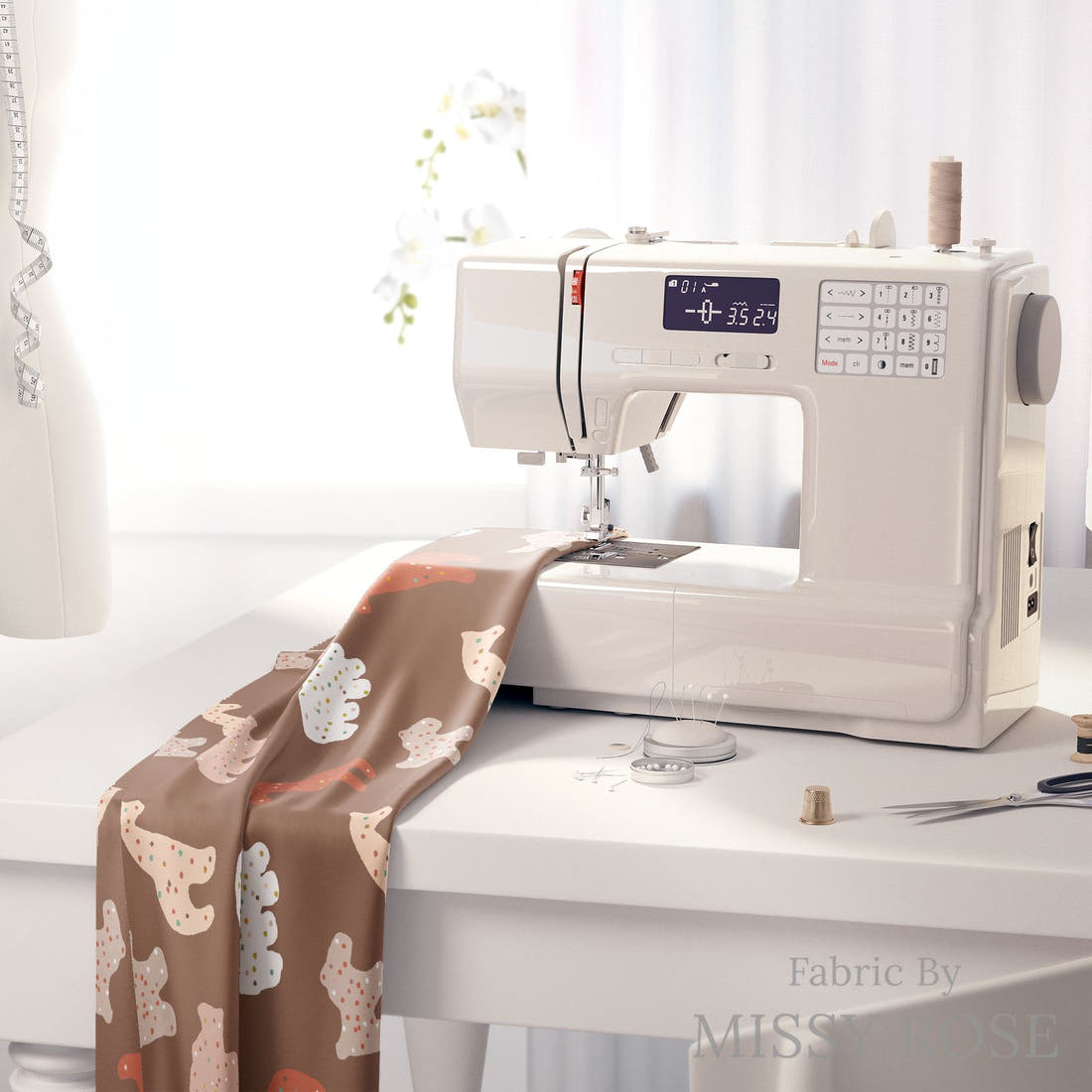 Indy Bloom Fabric Infatuated Valentine Cookie in Chocolate 11 fabric on a sewing machine - sew your own | Fabric by Missy Rose