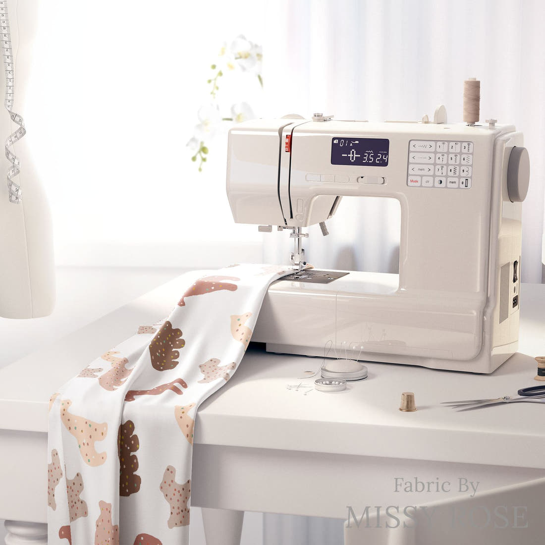 Indy Bloom Fabric Infatuated Valentine Cookie in white 10 fabric on a sewing machine - sew your own | Fabric by Missy Rose