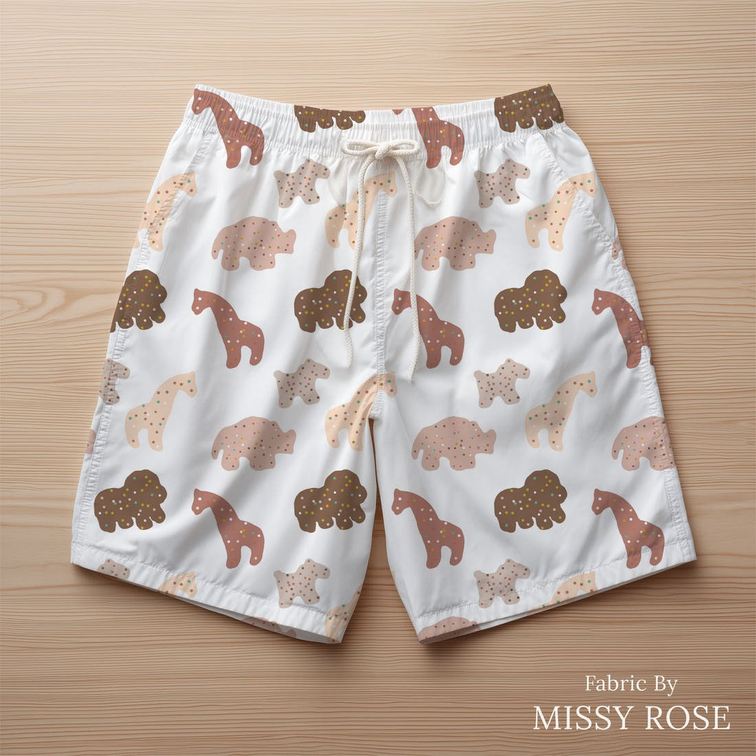 Indy Bloom Fabric Infatuated Valentine Cookie in white 10 sewn into swim shorts - custom printed fabric | Fabric by Missy Rose