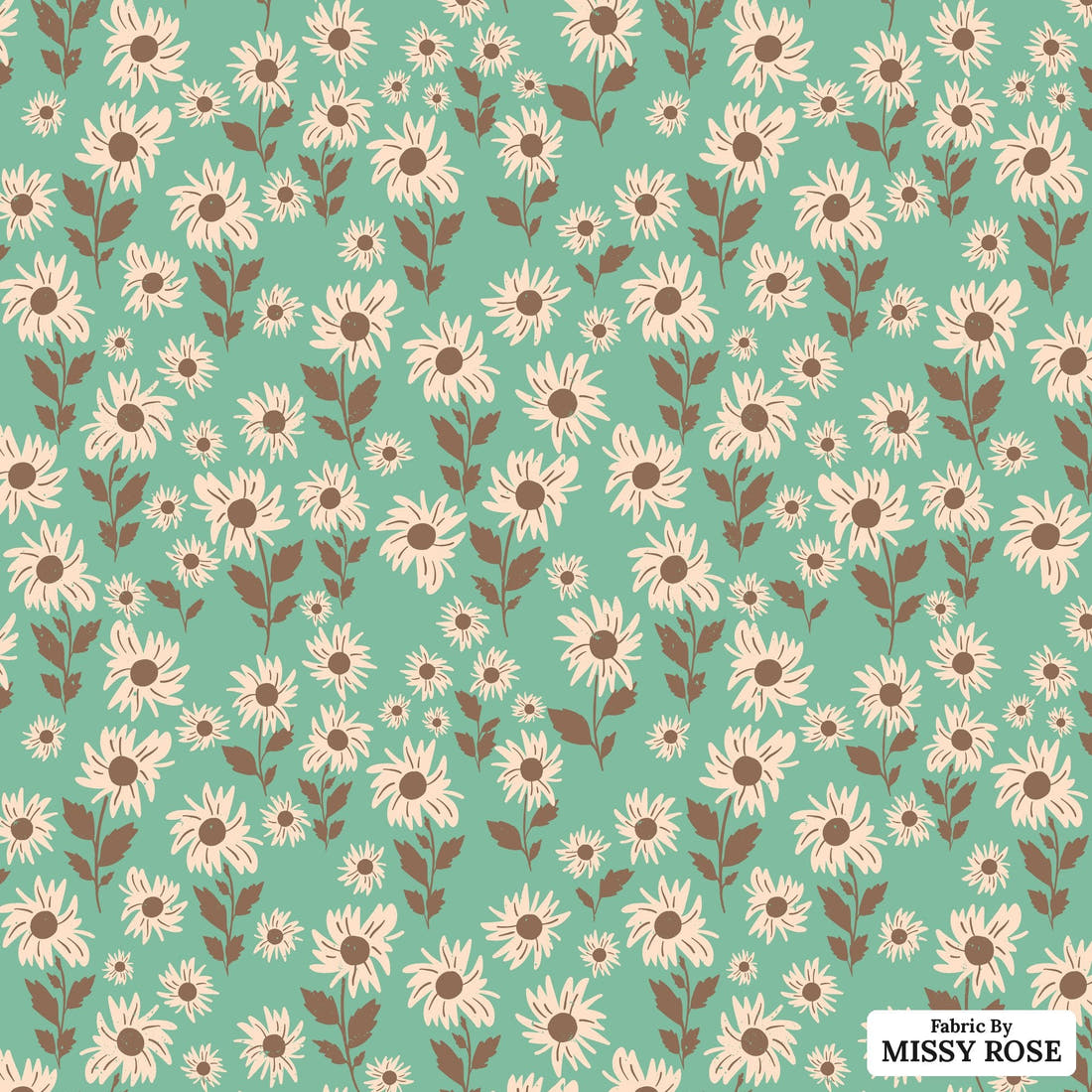 Indy Bloom Fabric Infatuated Valentine Daisy fields in Teal 02 flat view of the printed design | Fabric by Missy Rose