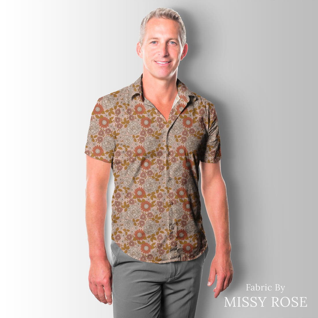 Indy Bloom Fabric Infatuated Valentine Gigi Plum 01 sewn into a men's shirt - custom printed fabric | Fabric by Missy Rose
