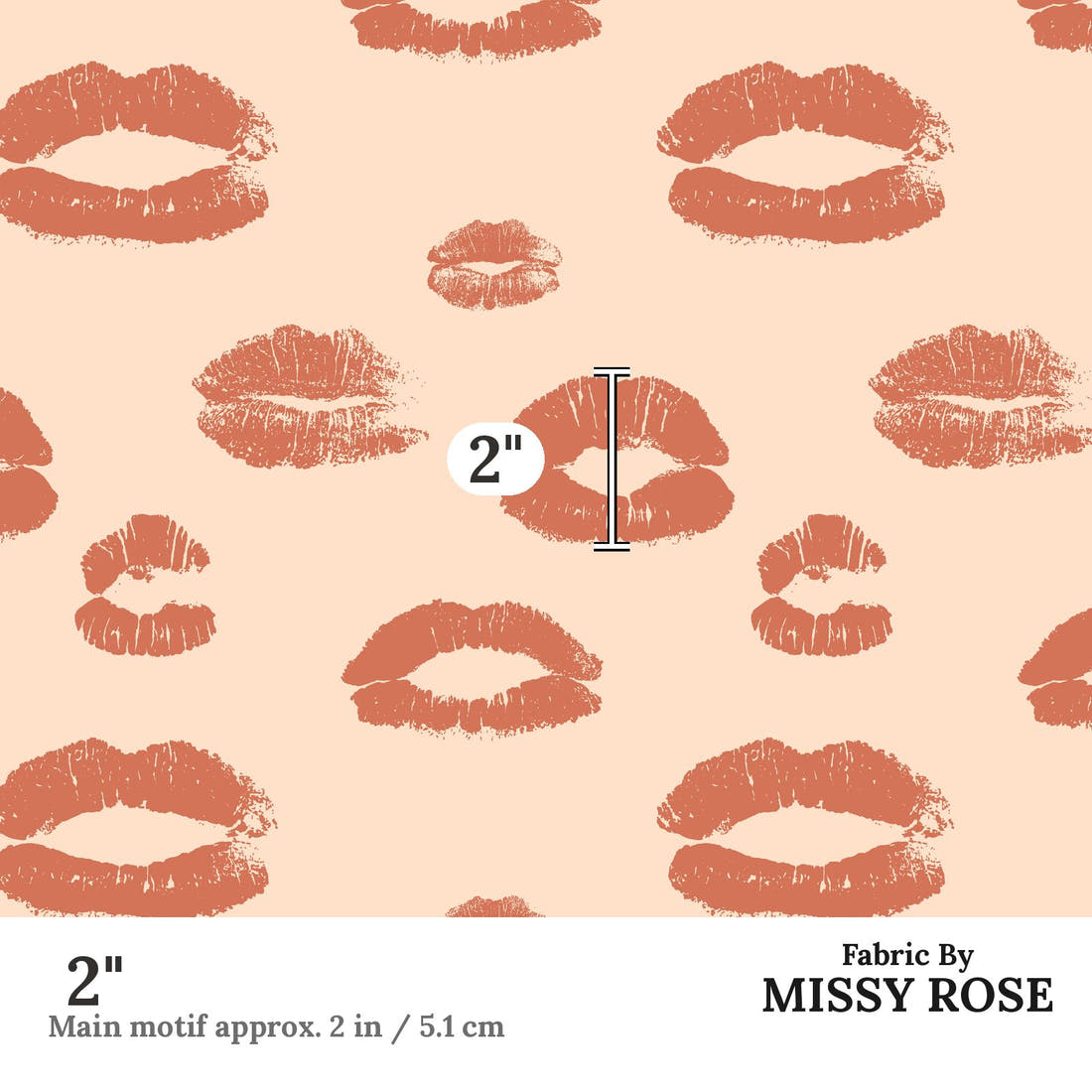 Indy Bloom Fabric Infatuated Valentine Kiss me in Nude 05 2 inch print scale guide | Fabric by Missy Rose