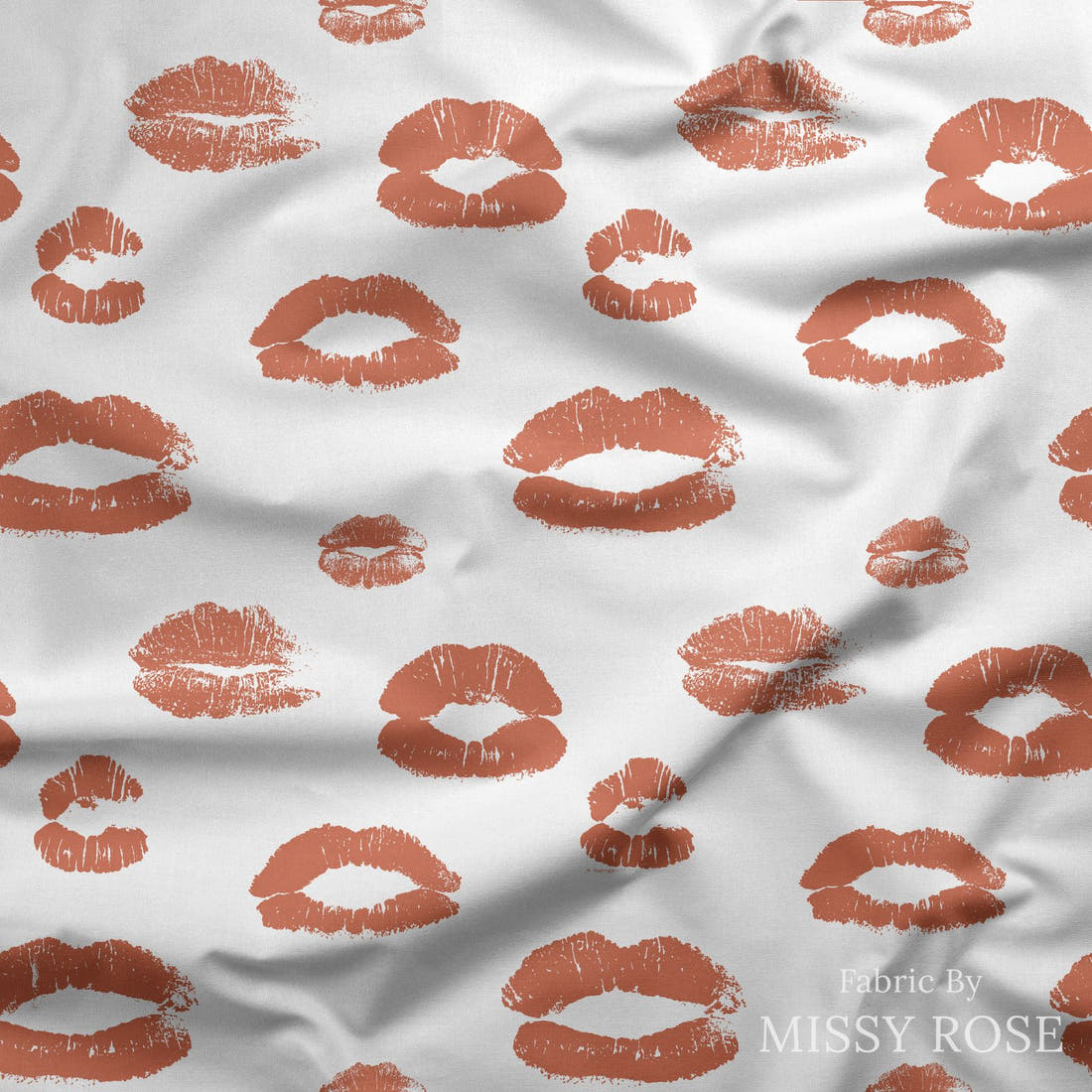 Indy Bloom Fabric Infatuated Valentine Kiss me in White 07 draped fabric mockup - custom printed fabric by the metre | Fabric by Missy Rose