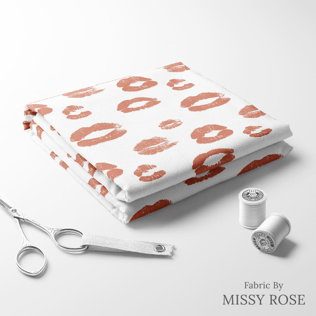 Indy Bloom Fabric Infatuated Valentine Kiss me in White 07 folded fabric stack with matching thread - pre-order fabric Australia | Fabric by Missy Rose