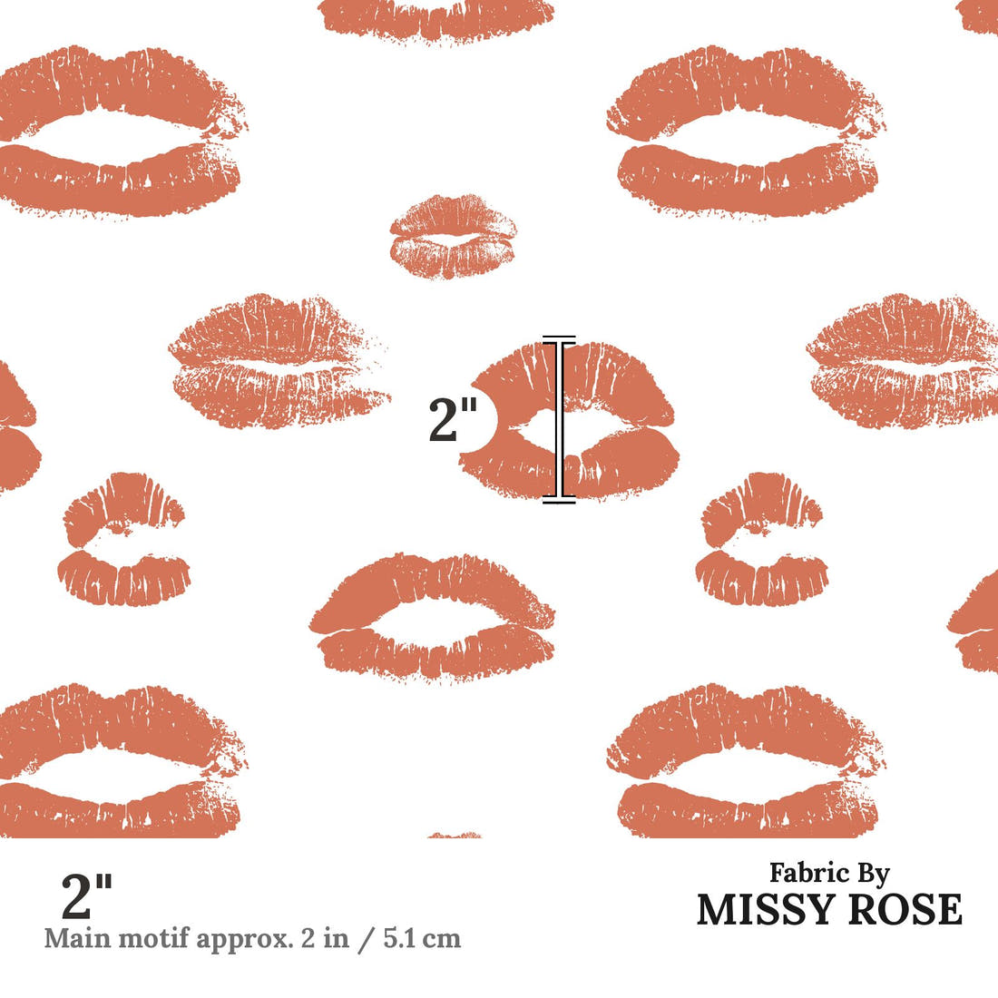 Indy Bloom Fabric Infatuated Valentine Kiss me in White 07 2 inch print scale guide | Fabric by Missy Rose