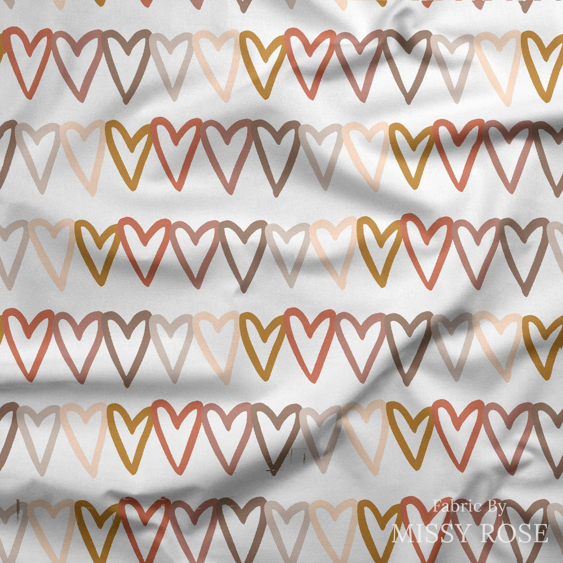 Indy Bloom Fabric Infatuated Valentine Linked Hearts in White 04 draped fabric mockup - custom printed fabric by the metre | Fabric by Missy Rose