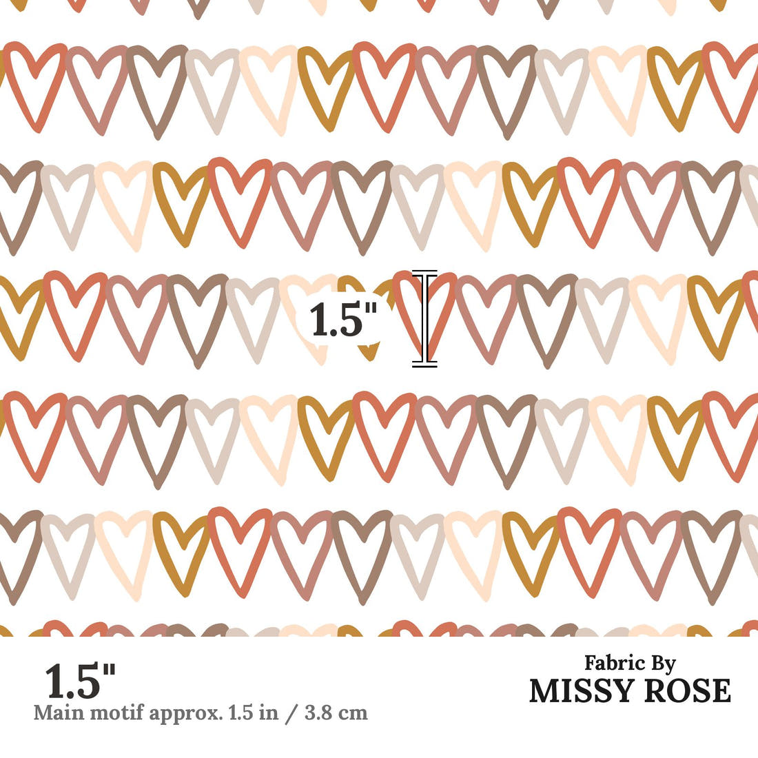 Indy Bloom Fabric Infatuated Valentine Linked Hearts in White 04 1.5 inch print scale guide | Fabric by Missy Rose