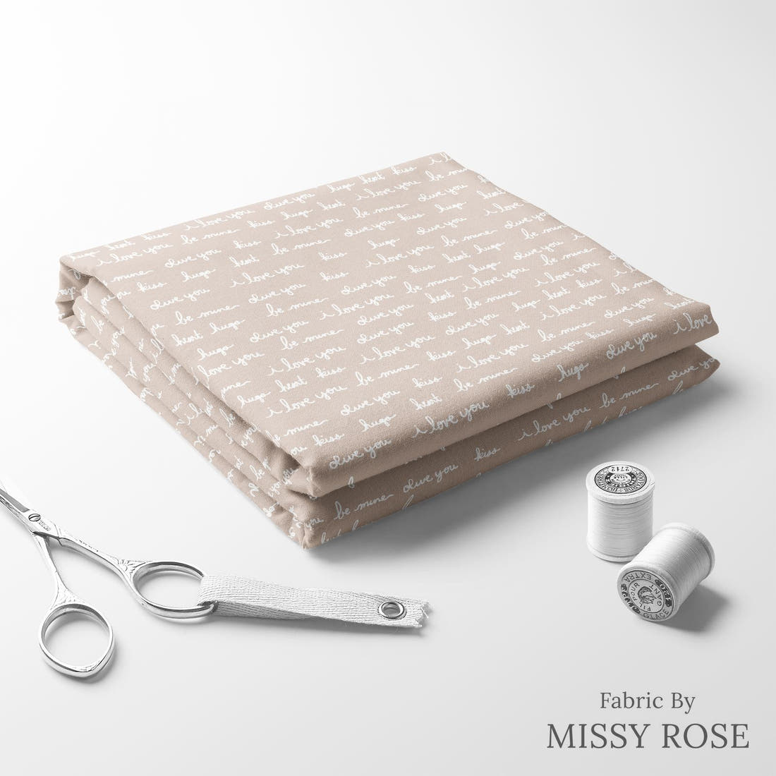 Indy Bloom Fabric Infatuated Valentine Love notes Marshmallow 08 folded fabric stack with matching thread - pre-order fabric Australia | Fabric by Missy Rose