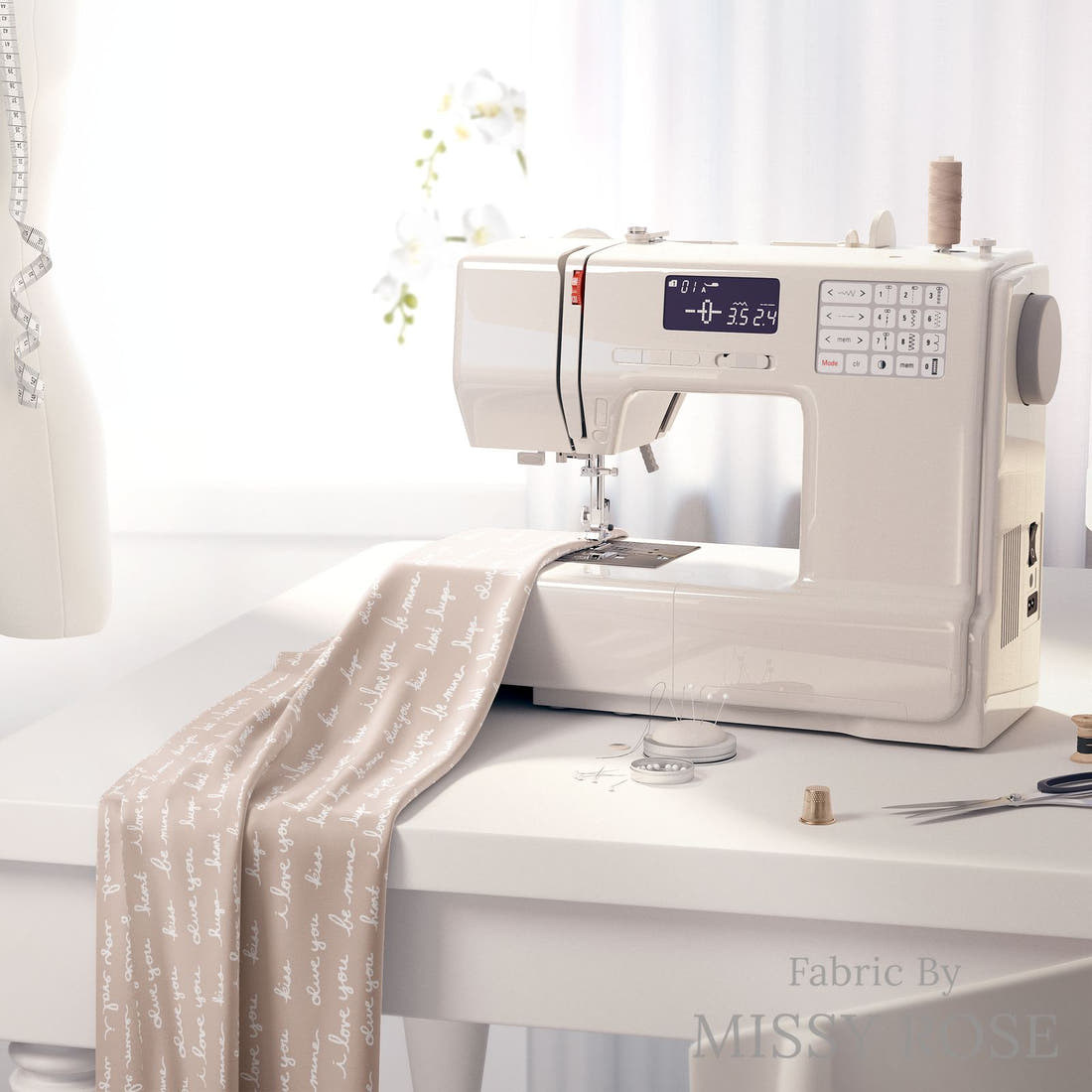 Indy Bloom Fabric Infatuated Valentine Love notes Marshmallow 08 fabric on a sewing machine - sew your own | Fabric by Missy Rose