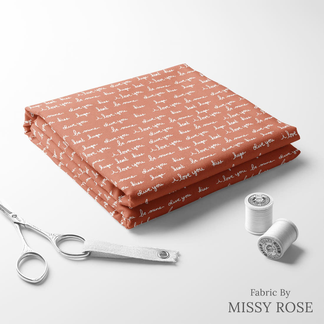 Indy Bloom Fabric Infatuated Valentine Love notes Red 09 folded fabric stack with matching thread - pre-order fabric Australia | Fabric by Missy Rose