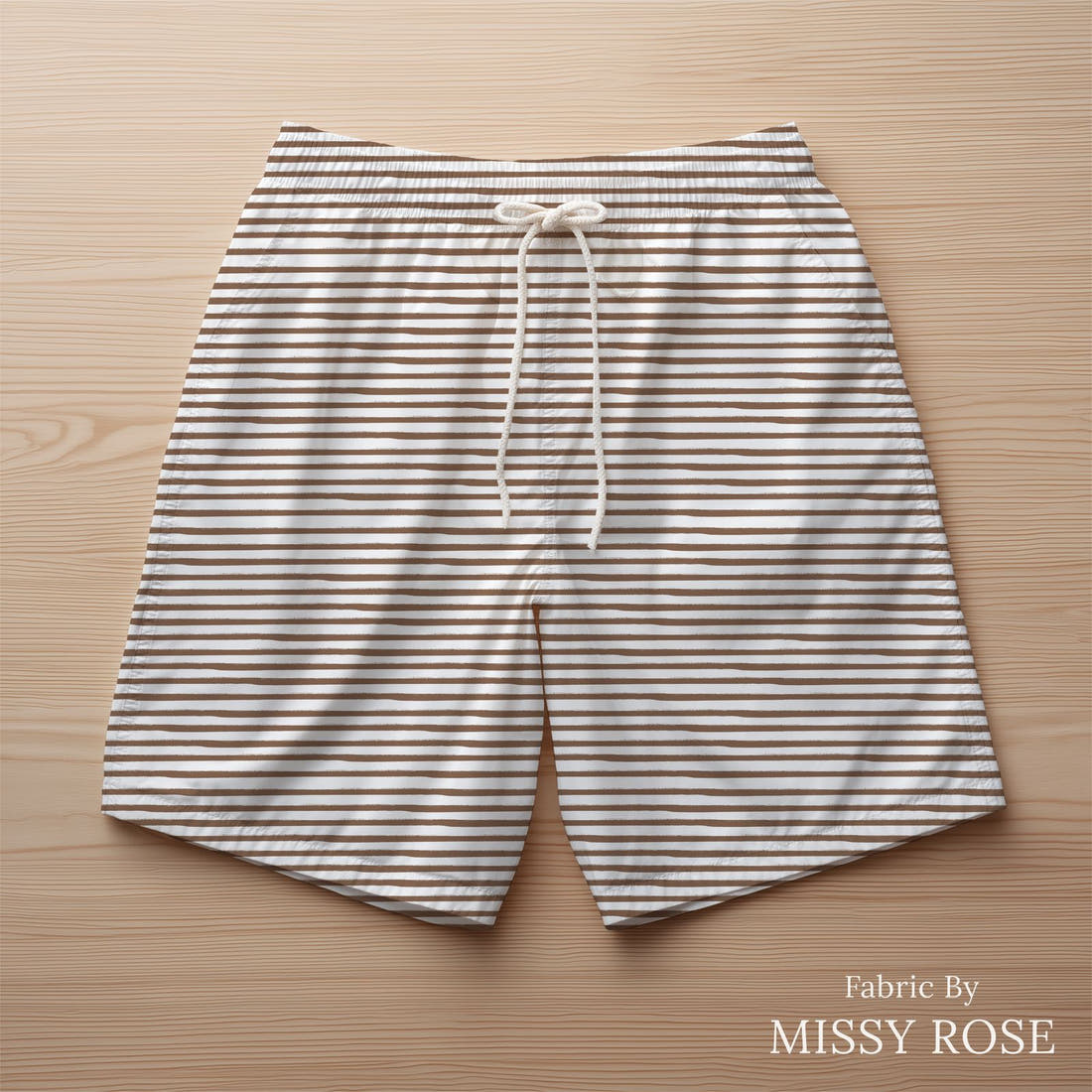 Indy Bloom Fabric Infatuated Valentine Painted Stripe Choc 17 sewn into swim shorts - custom printed fabric | Fabric by Missy Rose