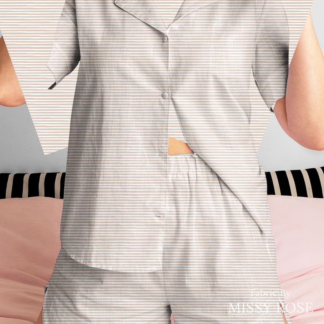 Indy Bloom Fabric Infatuated Valentine Painted Stripe Marshmallow 18 sewn into a women's pyjama set - custom printed fabric | Fabric by Missy Rose