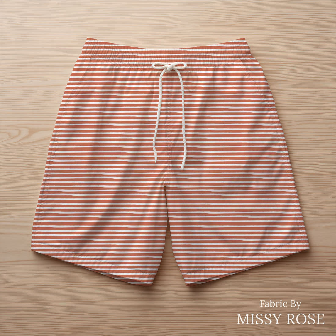 Indy Bloom Fabric Infatuated Valentine Painted Stripe Red 19 sewn into swim shorts - custom printed fabric | Fabric by Missy Rose