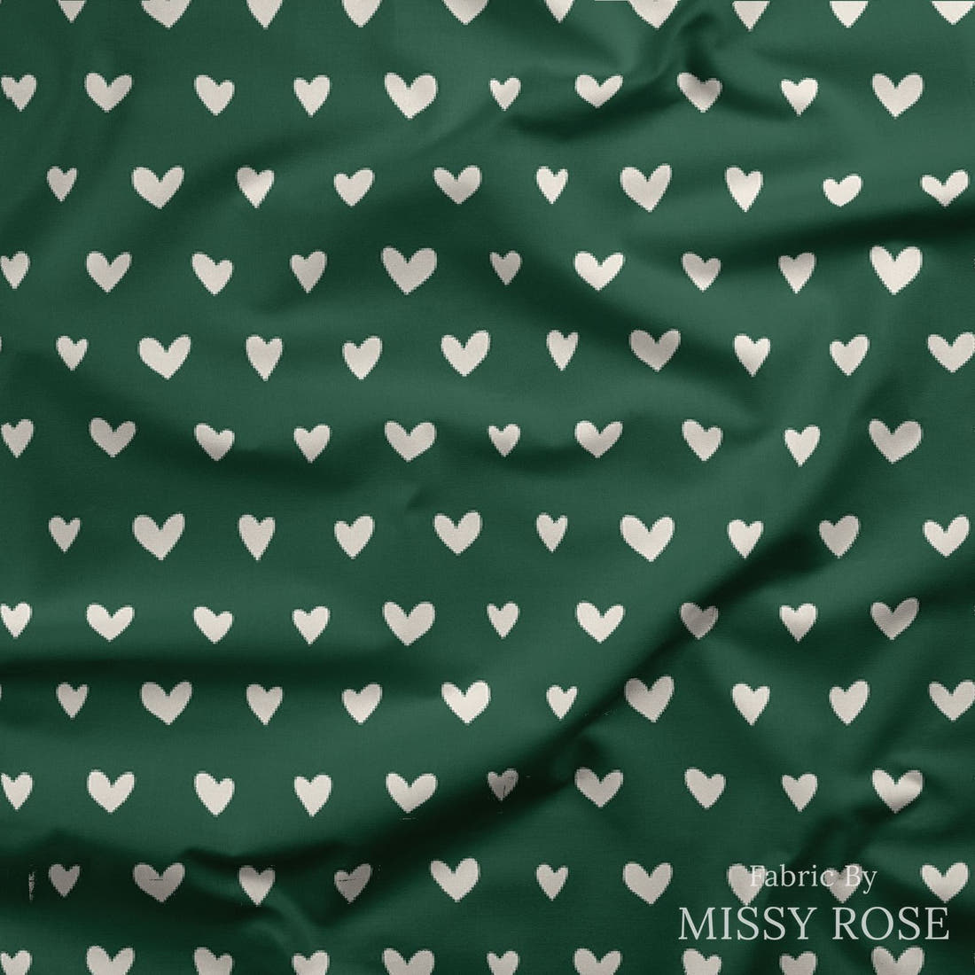Indy Bloom Fabric Juliet Florals Forest Hearts 06 draped fabric mockup - custom printed fabric by the metre | Fabric by Missy Rose