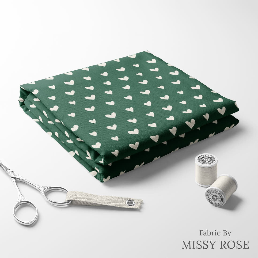 Indy Bloom Fabric Juliet Florals Forest Hearts 06 folded fabric stack with matching thread - pre-order fabric Australia | Fabric by Missy Rose