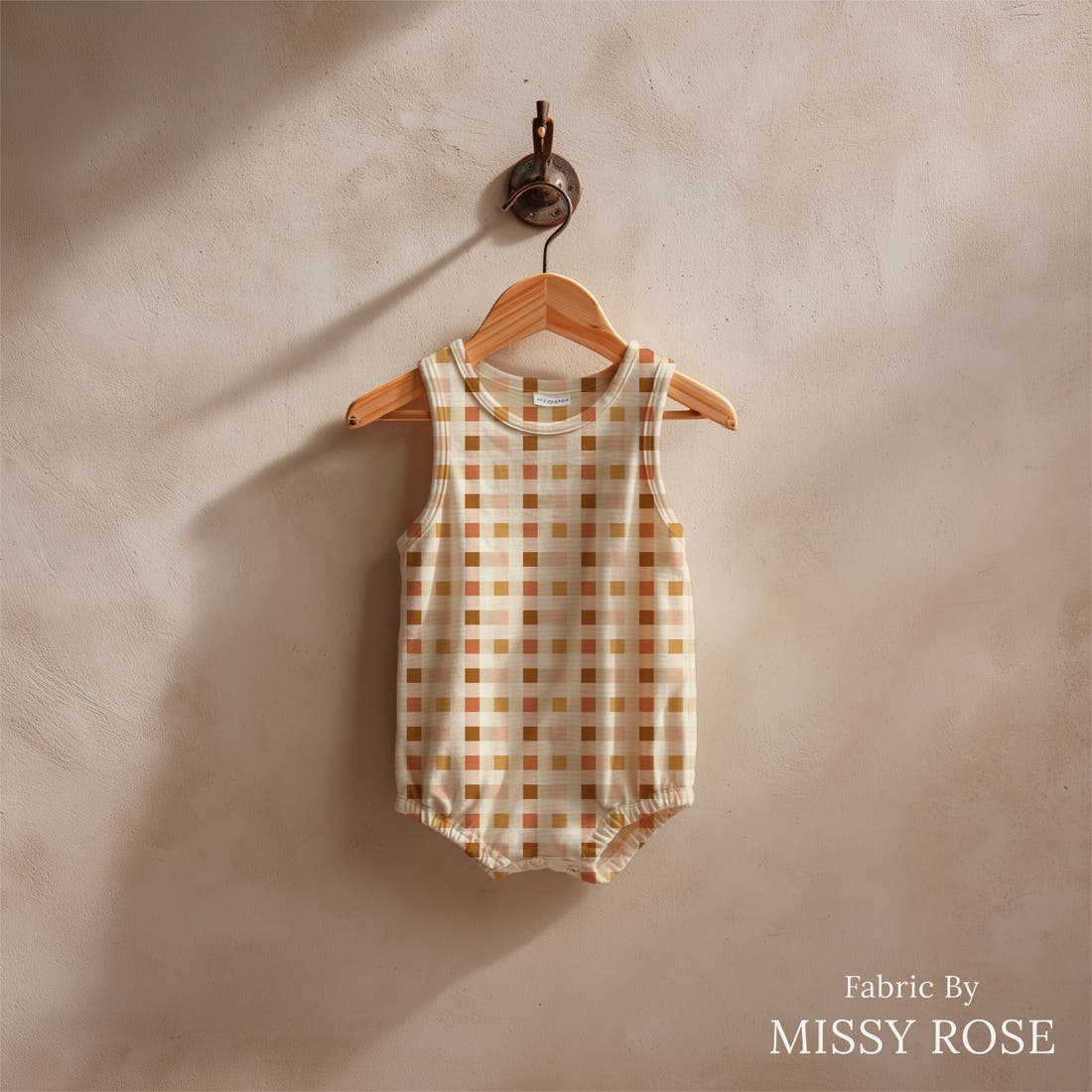 Indy Bloom Fabric Juliet Florals Gingham 04 sewn into a baby romper - custom printed fabric | Fabric by Missy Rose